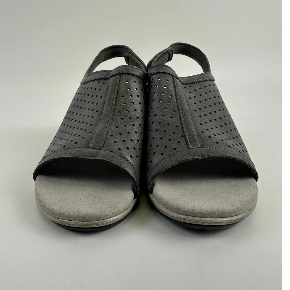 Orthofeet Hazel Wedge Sandal Gray Perforated Faux Leather Comfort 62021 Womens 7